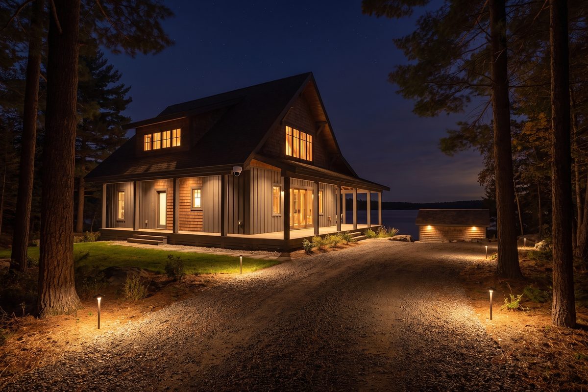 The driveway: A camera on the eave, path lights that come on for the drive in